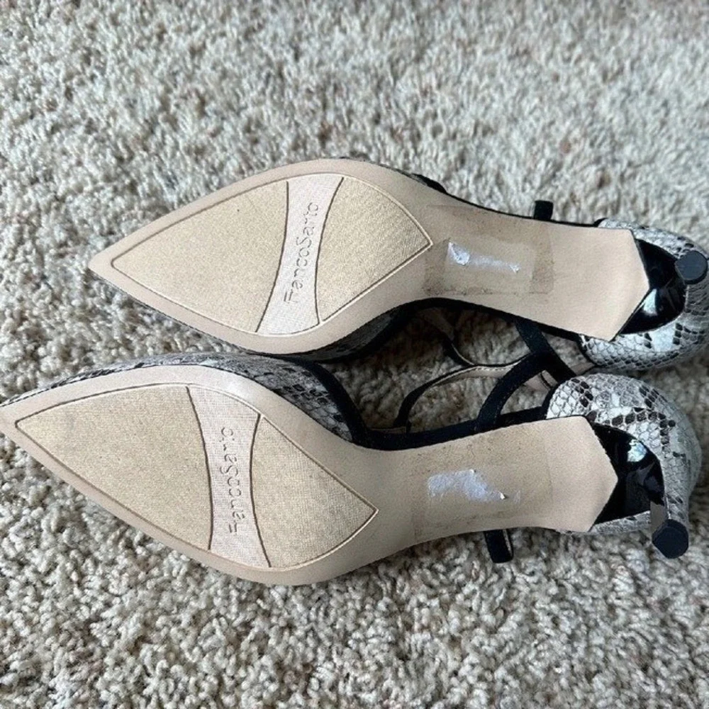 Franco Sarto Snakeskin Heels Pointed Toe Pumps Black Trim‎ Woman's 9.5M - Picture 10 of 11